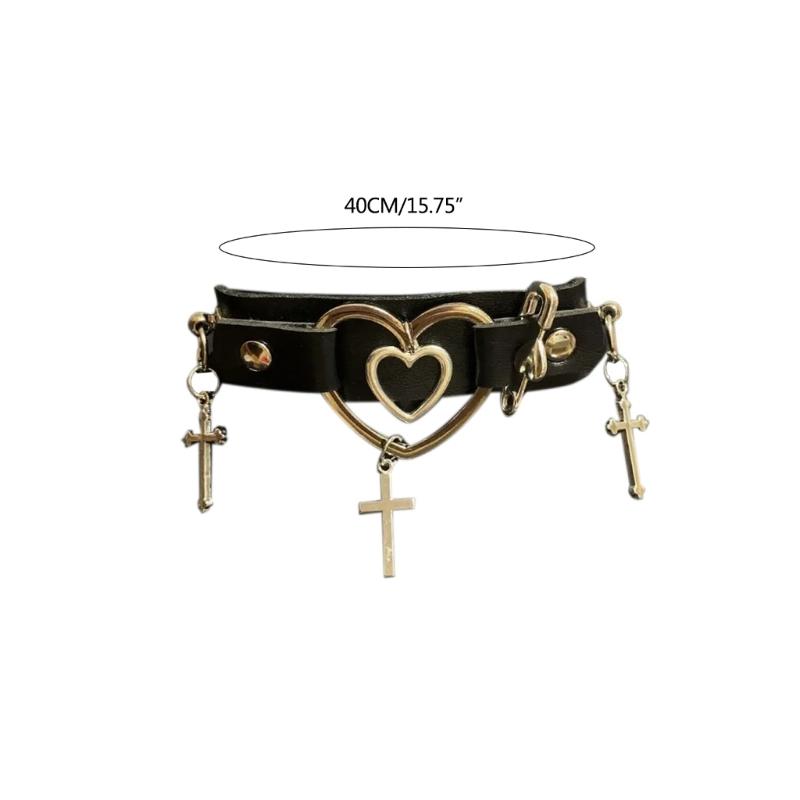 Heart Choker Gothic Cross Choker Necklace Leather Choker Necklace Women Halloween Jewelry