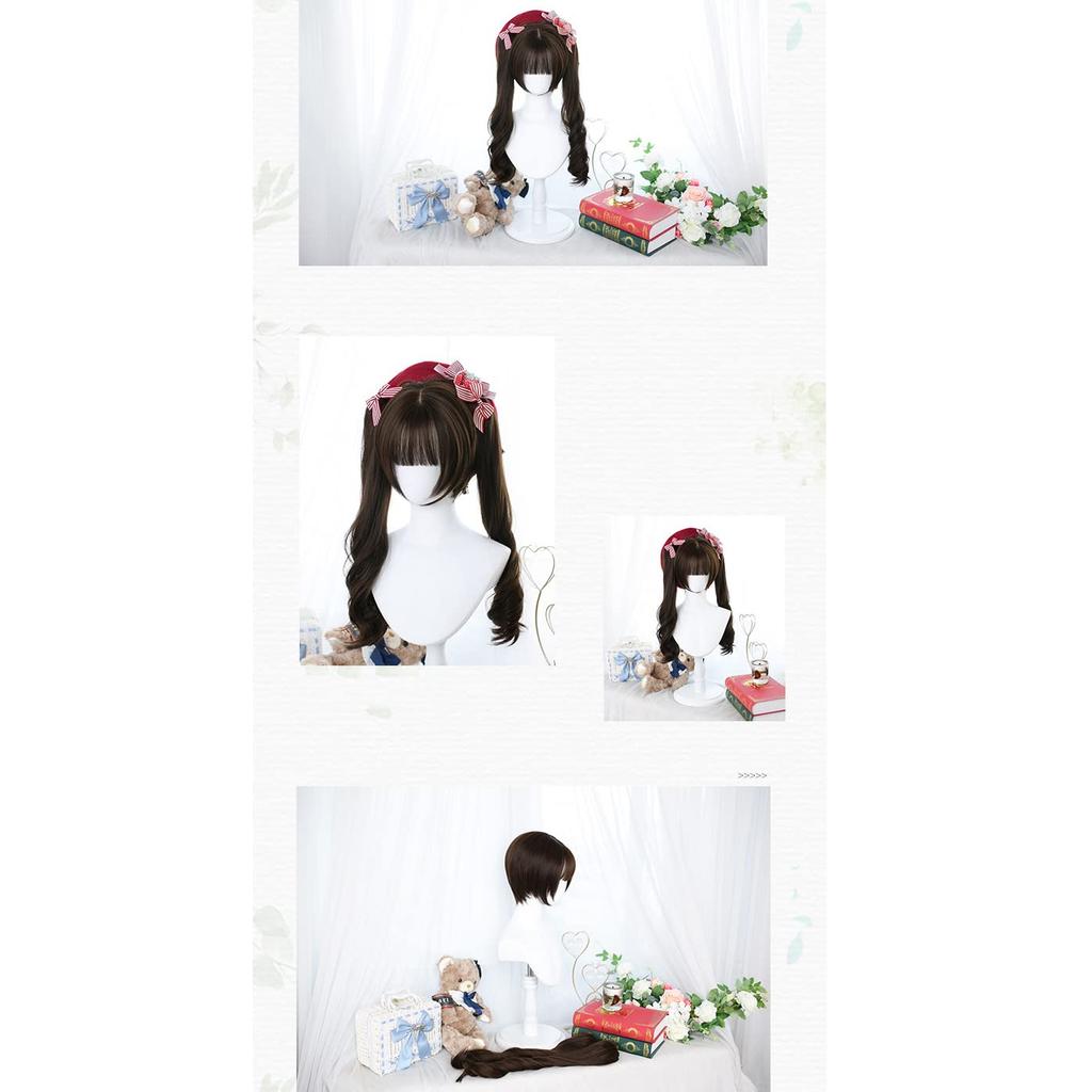 LAOBAO Cosplay Harajuku GAL Princess Twin Long Curly Heat Costume Perfect for and Events Wig, Lolita, Style, Style, Cut, Tail, Brown, Hair, Resistant,