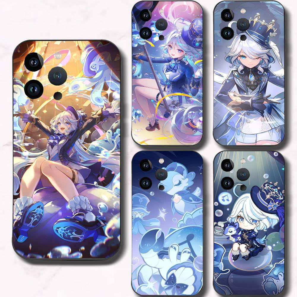 Game Genshin Impact Furina Phone Case Black Silicone Soft Shell For IPhone 17 16 15 14 13 12 11 Air Pro Max Plus Hot Sale