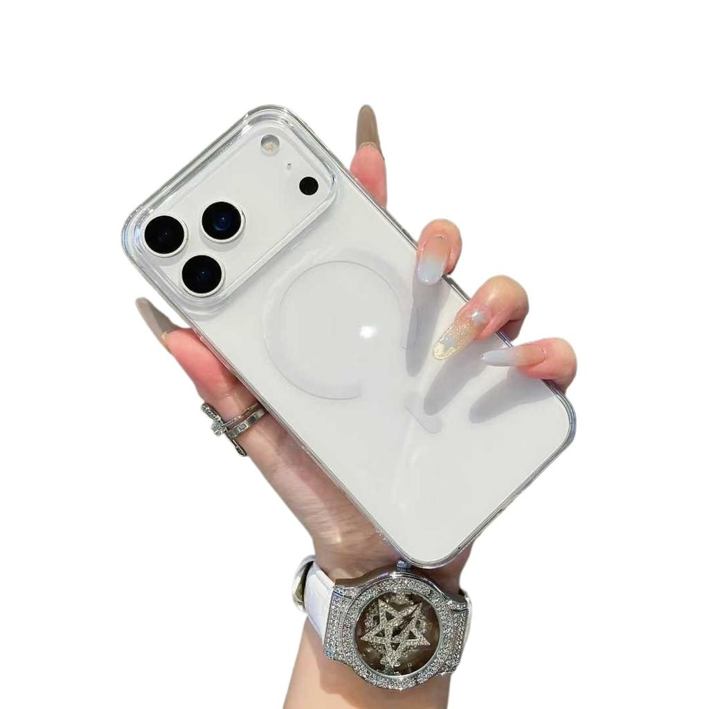 Clear Magnetic Phone Case, Anti‑Yellowing Full Coverage PC Hard Shell, Precise Cutout Shockproof Protective Cover