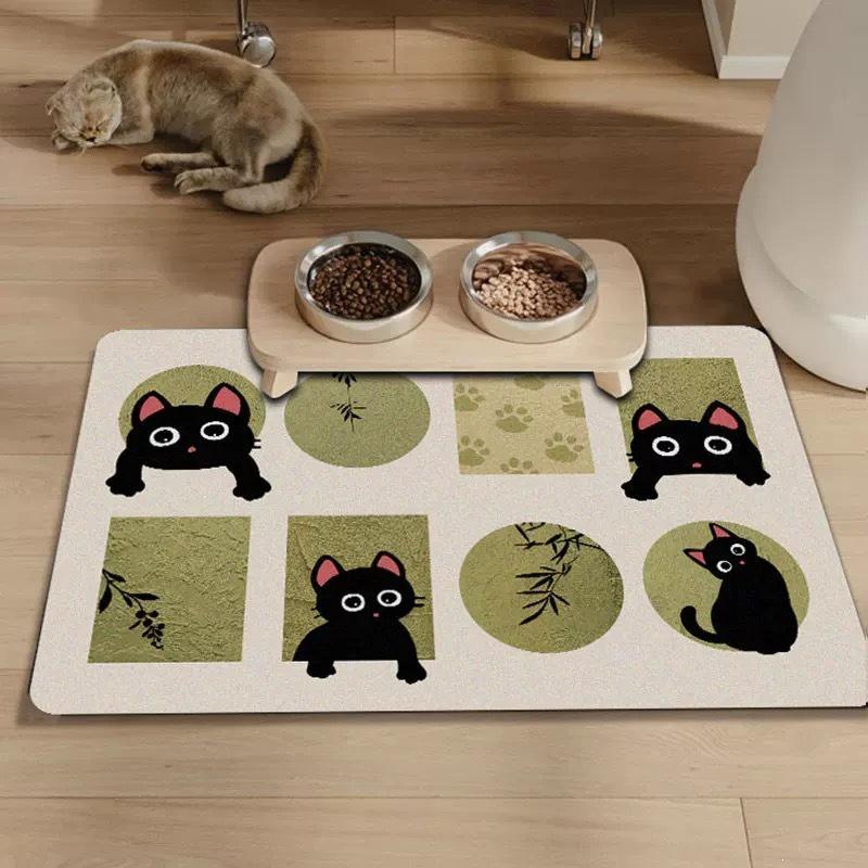 Large Cartoon Pet Placemat for Cats and Dogs - Spill-Proof, Absorbent, Non-Slip, Easy-to-Clean.