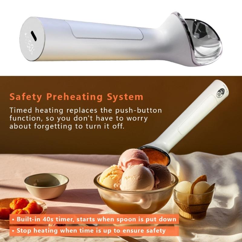 Touch Activated Heated Ice Creams Scoops Ergonomic Handle 40 Second Auto Stopping Rechargeable Battery Kitchen Tool
