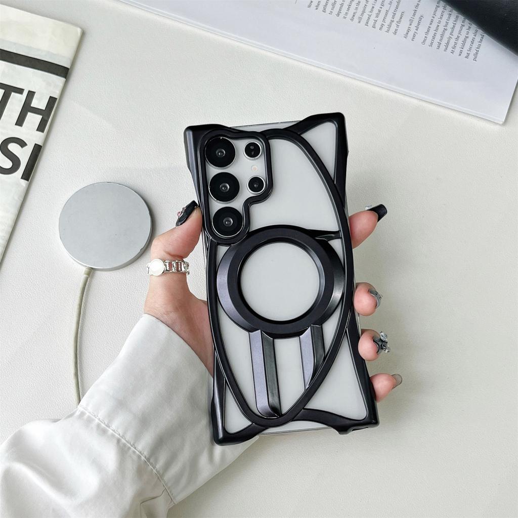 For Samsung Galaxy S24 Ultra Matte Case Compatible with MagSafe Frameless Electroplated Hollow Design TPU Phone Cover