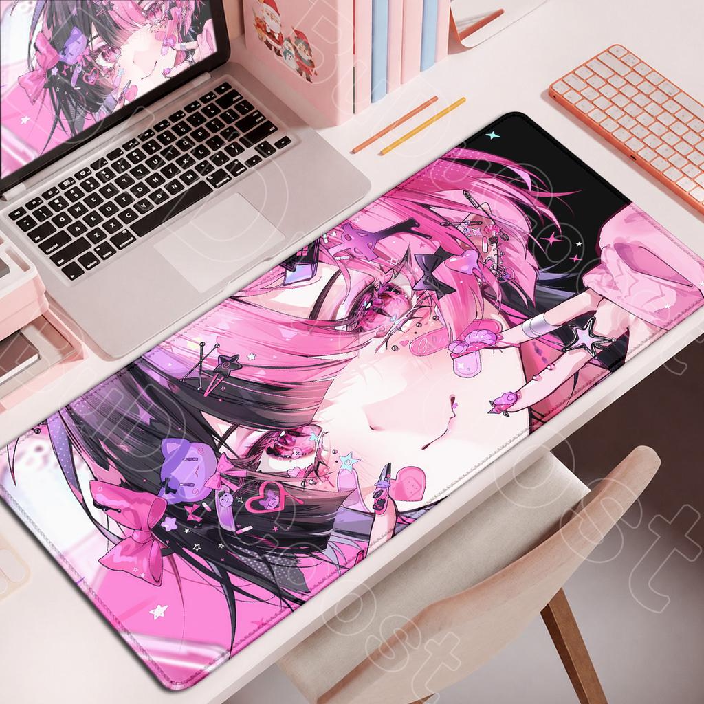 Large Rubber Gaming Rug Girls Kawaii Anime Girls 90x40 Mouse Pads Pink HD Printing Computer Keyboard Mats Washable Jirai Kei Rug