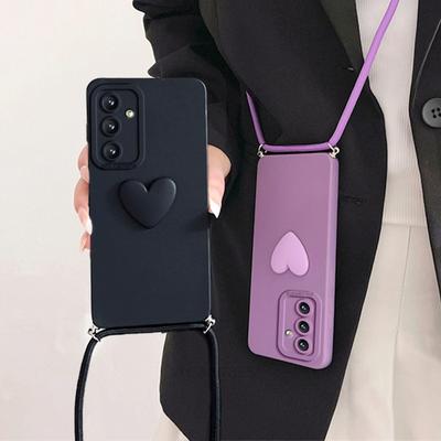 A 15 25 35 55 Crossbody Lanyard Love Heart Case For Samsung Galaxy S24 A15 A25 A35 A55 A54 A34 5g A24 A14 A05s Силіконова накладка для шнура