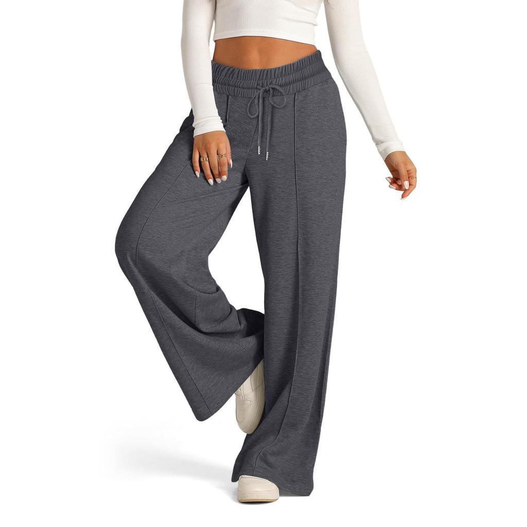 Pantaloni Casual Larghi da Donna Autunno/Inverno 2024 Europei e Americani, Monocolore, Vita con Coulisse