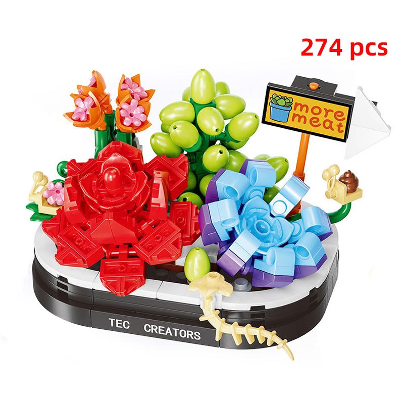 MOC Creative Ideas Flower Bouquet Bonsai Plant Succulents Building Blocks Bricks Kid Construction Toys For Friends Girls Gifts