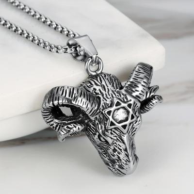 Classic Fashion Personality Satan Sheep Head Six Star Men's Pendant Necklace