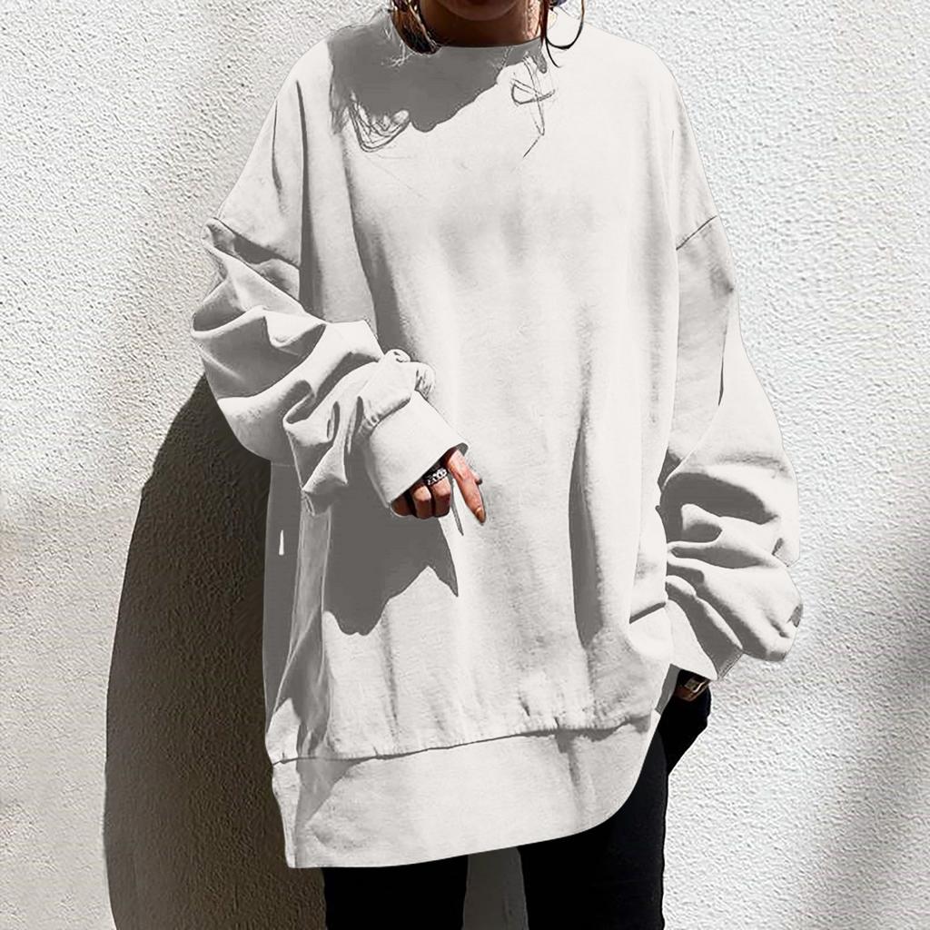 Femei moda casual guler rotund mânecă lungă culoare solidă hanorac lung