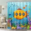 Colorful Cartoon Submarine Shower Curtain – Ocean Life & Fish Design, Fun Underwater Bathroom Decor For Kids 72X72 In