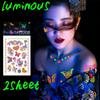 2 Sheet Luminous Temporary Tattoos Stickers Glow In the Dark Fluorescent Waterproof Butterfly Tattoo