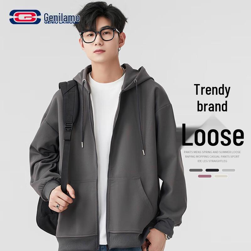 

GENIOLAMODE Мужская толстовка с капюшоном, однотонная, с открытой передней частью, свободного кроя, в стиле кэжуал 2XL