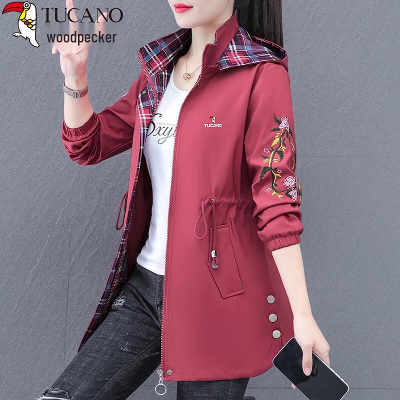 Woodpecker Women's Mid-Length Embroidered Trench Coat