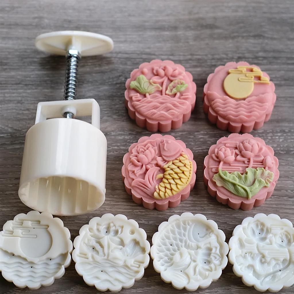 Mooncake Mold Mid-Autumn Festival Hand-Pressure Flower Moon Cake Mould DIY Hand Mooncake Fondant Pressure Decoration Tools