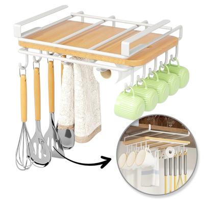 Hanging Shelf Holder For Cabinet Kitchen Organizer Hooks White
