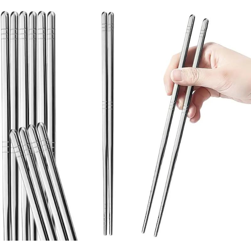 Premium Reusable Stainless Steel Chopsticks, Square Non-Slip Design, Dishwasher Safe, Perfect for Home, Hotel & Restaurant
