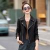Fashion design textured leather jacket women's coat spring and autumn new lapel top locomotive suit short leather jacket tide