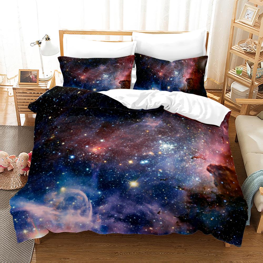 Galaxy Duvet Cover Set Love Heart Shaped Cloud Comforter Cover King Queen Size for Boys Girls Teens Bedding Set with Pillowcase
