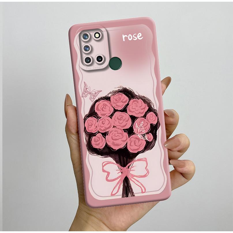 Phone Case For Realme 7I RMX2103 C17 Shockproof Case For Realme C17 Pretty Flowers Liquid Soft Silicone Back Cover Bumper Fundas