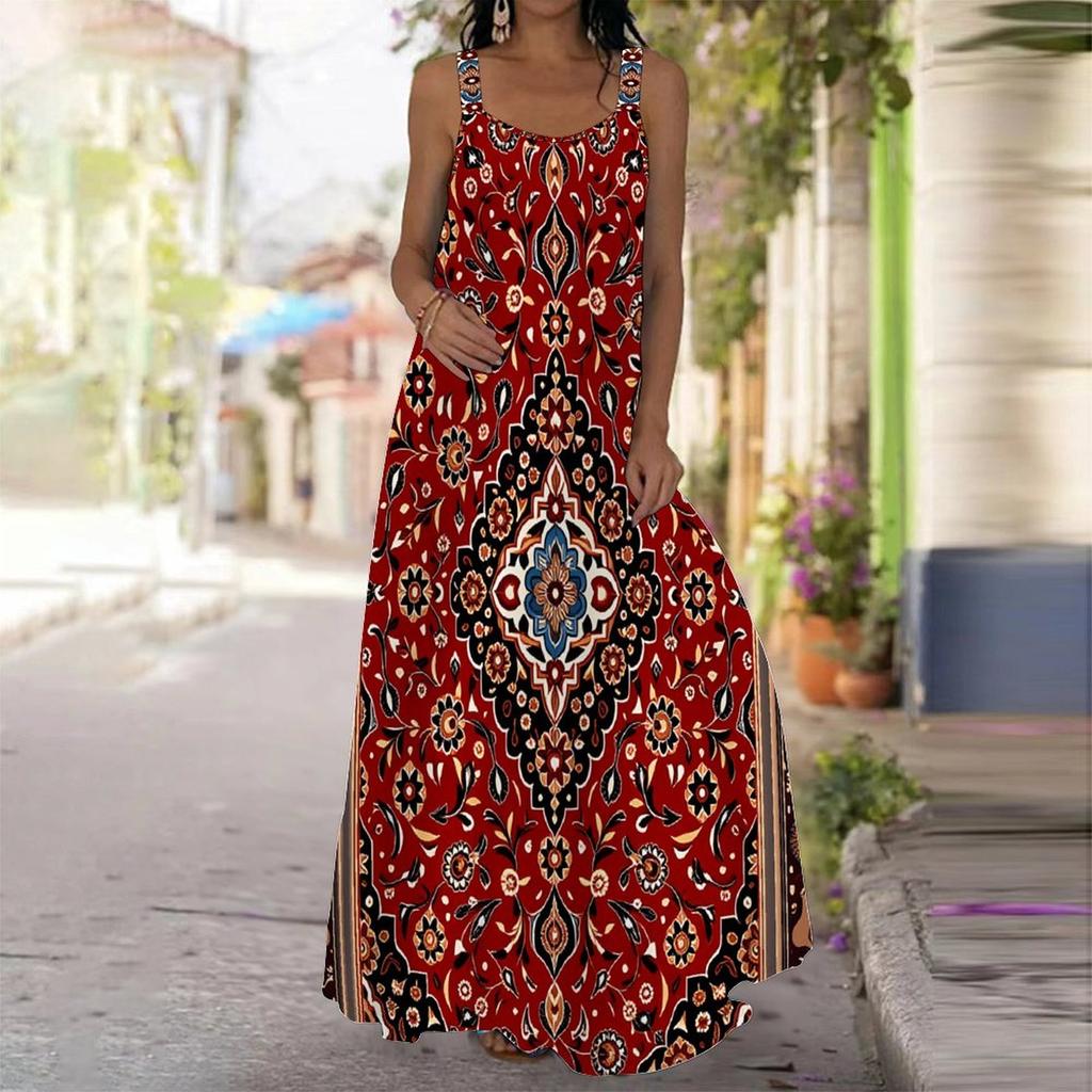 Women's Slip Dress Maxi Long Dress Exotic Retro Print Dress Spring & Summer Leisure Vacation