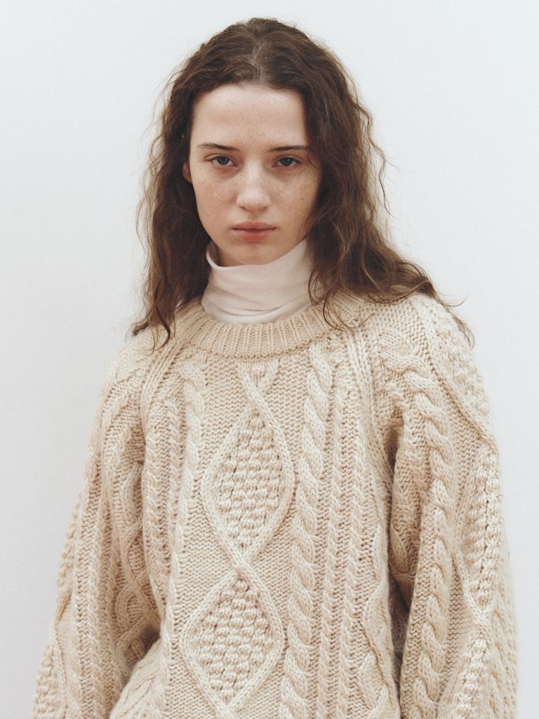 Antwort Fischerkabel Wollpullover_Hellbeige