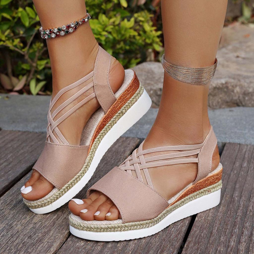 Plain Sandals Women'S Fashionable Platform Open Toe Casual Sandal With Elastic Straps Comfy For Beach Clear Platforms Shoes