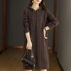 Damen Herbst- und Winter-Freizeitkleid mit langen Ärmeln, einfarbig, locker gestrickt, mit Kapuze, Unterrock
