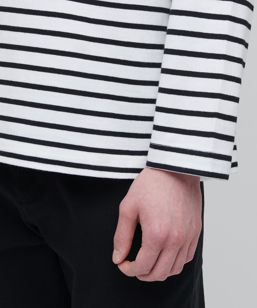 MUSINSA STANDARD Striped Boat Neck Long Sleeve T-Shirt [Ivory/Black]