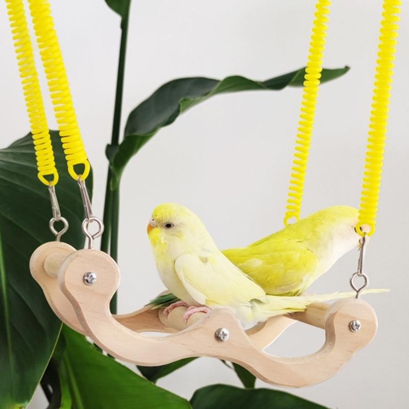 Elastic Parrot Swing Toy Elastic Spring Wooden Perch For Cage Entertainment And Avian Exercise
