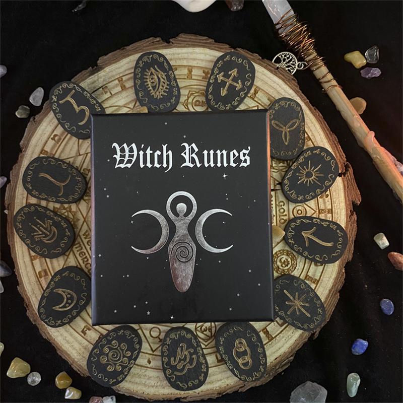 Tarot Cards Witch Witchcraft Wood Runes Stone Set Witches Rune Set Board Game Table Game Divination Runestones Tarot Decks