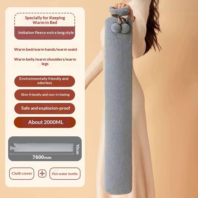 

1Pc 76x11cm Extra Long Hot Water Bottles Bag Pink Gray Removable Cover Extra Long Rubber Hot Water Bottle Waist Hand Foot Warmer серый