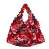 Portable Floral Pattern Bubble Bag Foldable Handheld Tote Bag Expandable Machine Washable Handbag for Travel