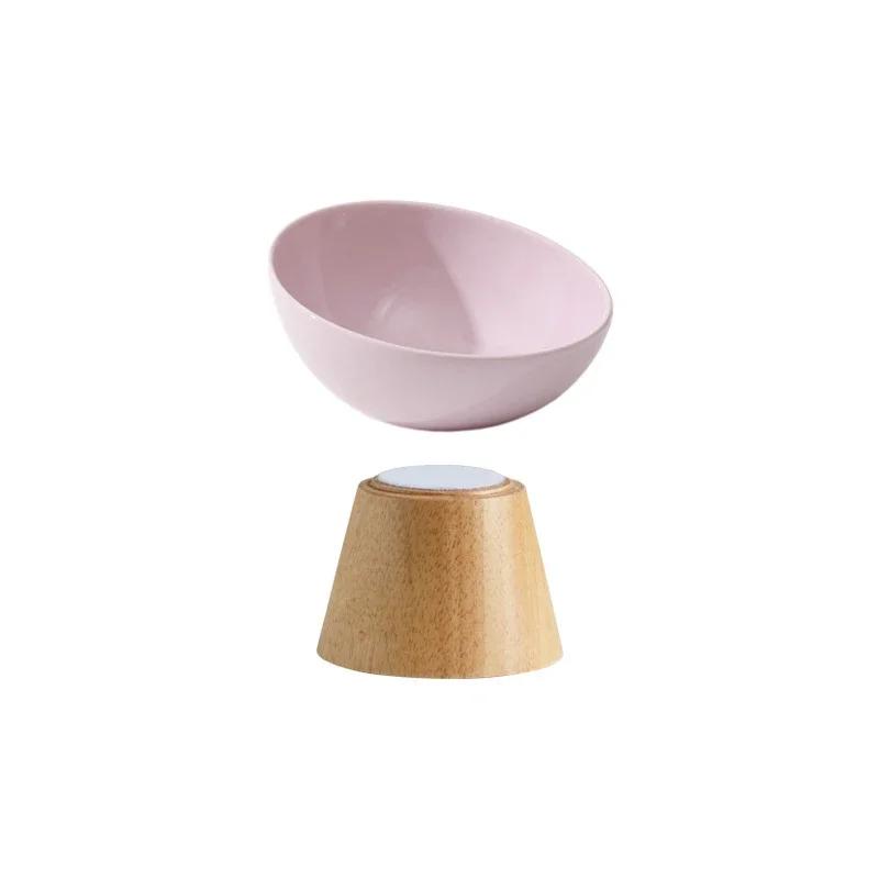 Cat Tilted Ceramic Bowl Small Dogs Elevated Food Water Feeders Pet Drinking Eating Supplies with Wooden Stand