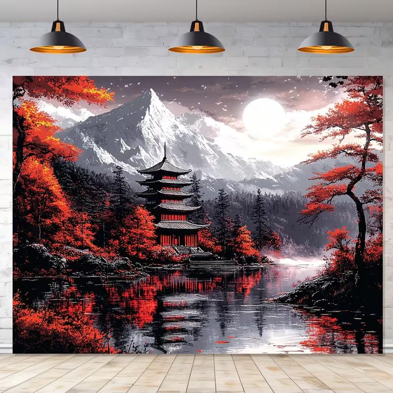 2D East Asian Autumn Landscape Home Decor Birthday Photography Backdrop 47.2x31.5inch/120*80cm