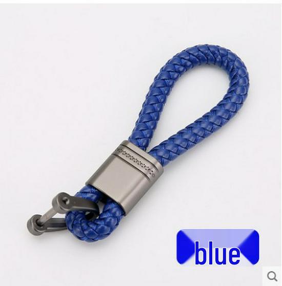 Textured Leather Rope and Gunmetal Keychain with Horseshoe Buckle