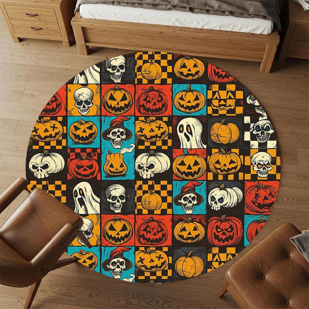 1pc Pumpkin, Skull Round Chair Mat Area Rug - Non-Slip, Floor Mat for Office, Bedroom, Home Decor Christmas Gift P0811399