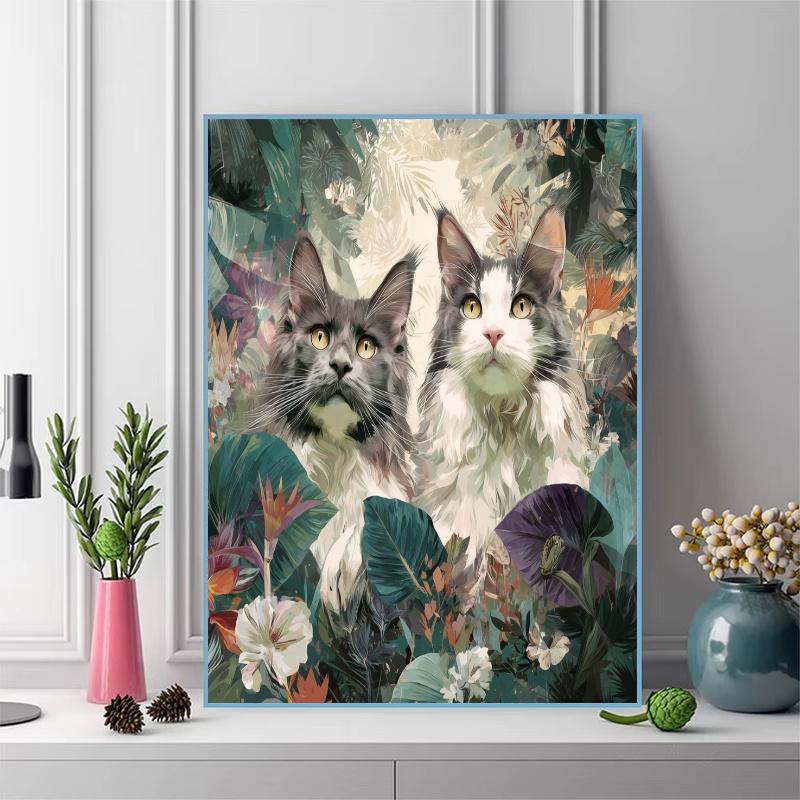 Maine Coon and flowers Pattern 3pcs 100% Round Full Drill 5D DIY Diamond Painting Embroidery Cross Stitch Rhinestone Décor