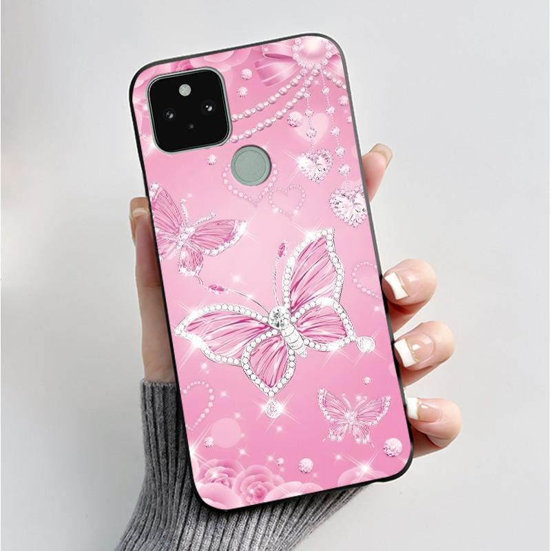 Silikonhülle für Google Pixel 5 Pixel 5A Pixel5 Pixel5A Weiche Abdeckung Luxus Mode Schmetterlingsblumen Bemalt Schwarz Handyhülle
