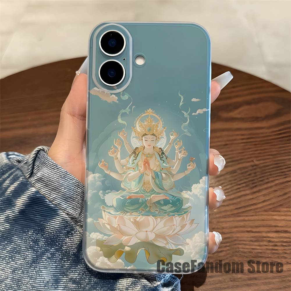 Chinese Buddhist Traditional Guanyin Phone Case For iPhone 17,16,15,14,13,12,11 Pro,Max,Plus,X,XS,XR Mini Transparent Soft Cover