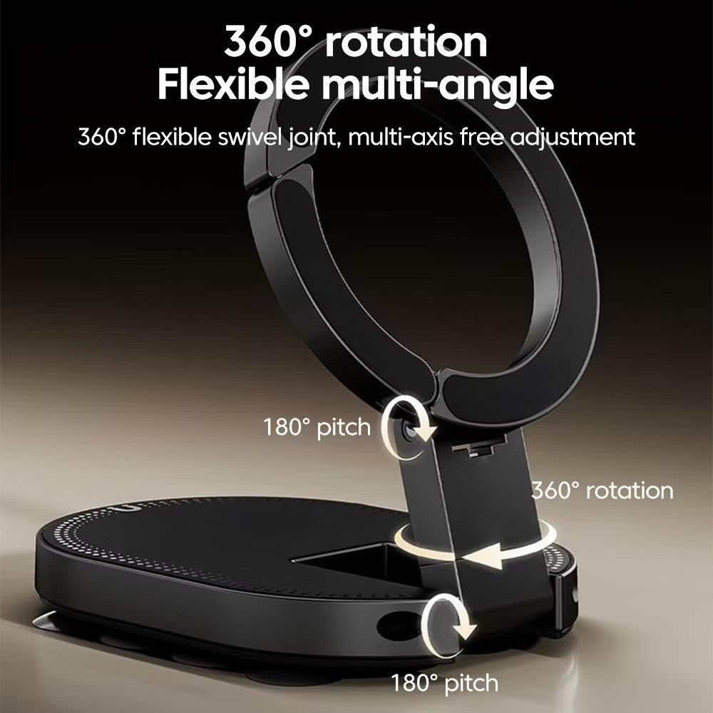 3 in 1 Multifunctional Phone Stand, Dual-Sided Suction Cup Magnetic Carabiner Mount, Foldable & Rotatable Universal Phone Holder for Desk Car Bicycle чёрный