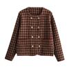 Autumn Women's Round Neck Long Sleeve Checkered Printed Short Jacket Casual Wind Jacket
