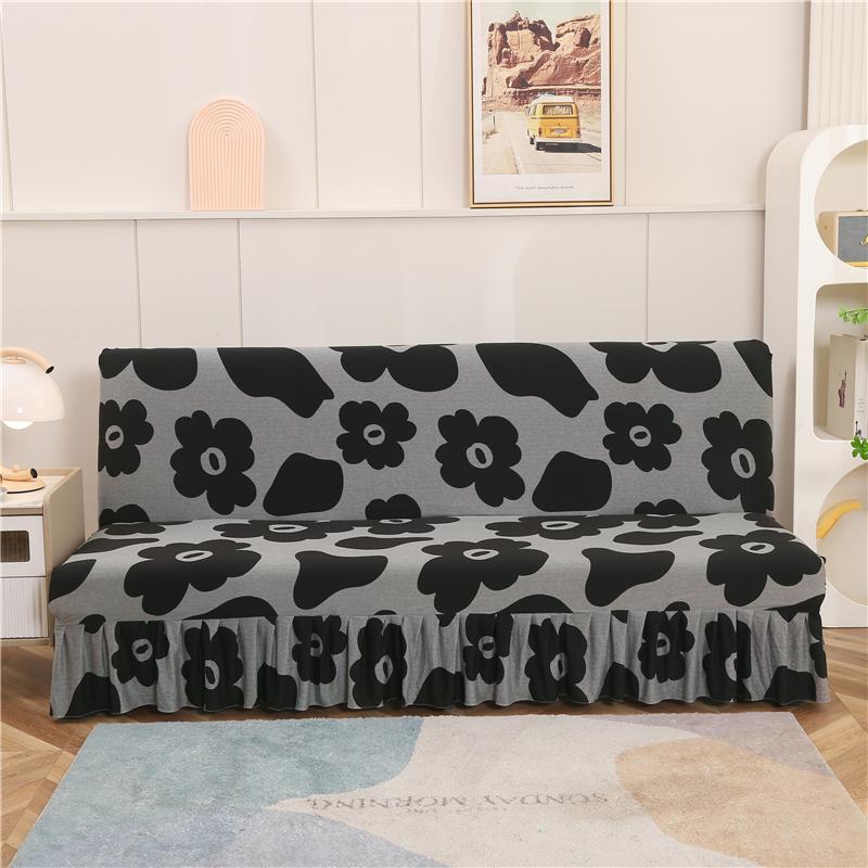 Stretch Armless Futon Cover with Skirt Printed Folding Sofa Bed Cover Washable Sofa Couch Cover Furniture Bed Protector S M L