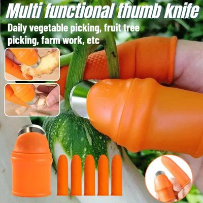 4er Set Farm Gemüse-Schnellpflück-Fingerschutzhülle mit Klingen-Daumenabdeckung, Haushaltsküchen-Knoblauchschäler und Gemüseauswähler