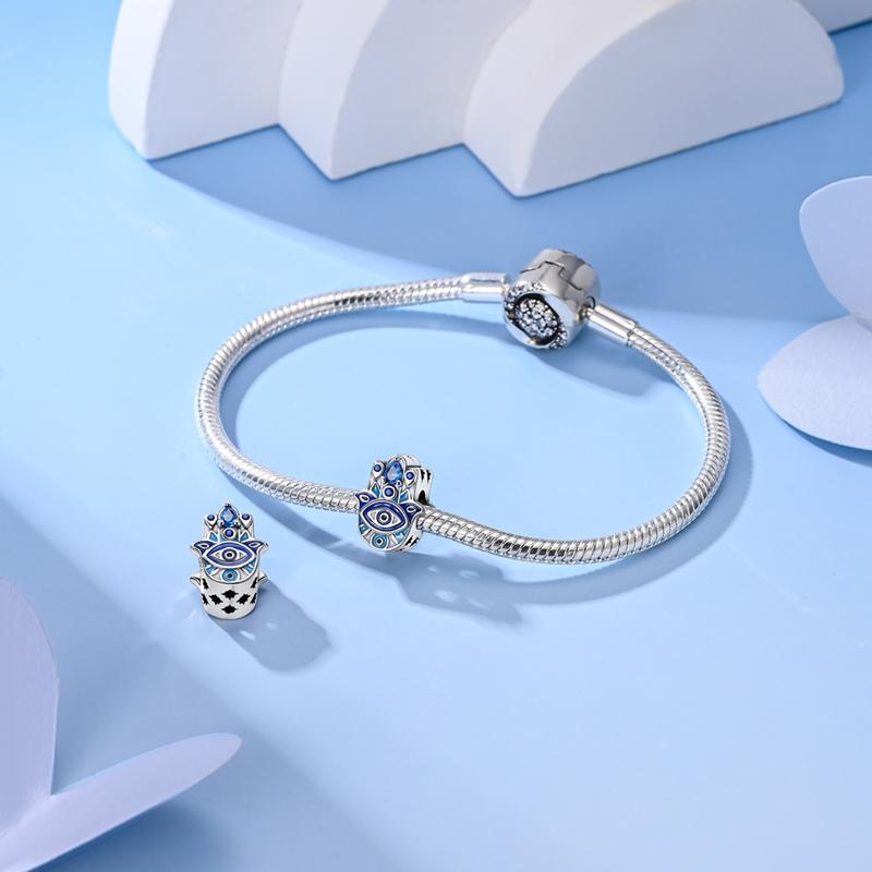 Charms 925 Silber Hamsa Perlen Passend für Armband Schmuckherstellung Damen DIY Feines Material Abschlussgeschenk