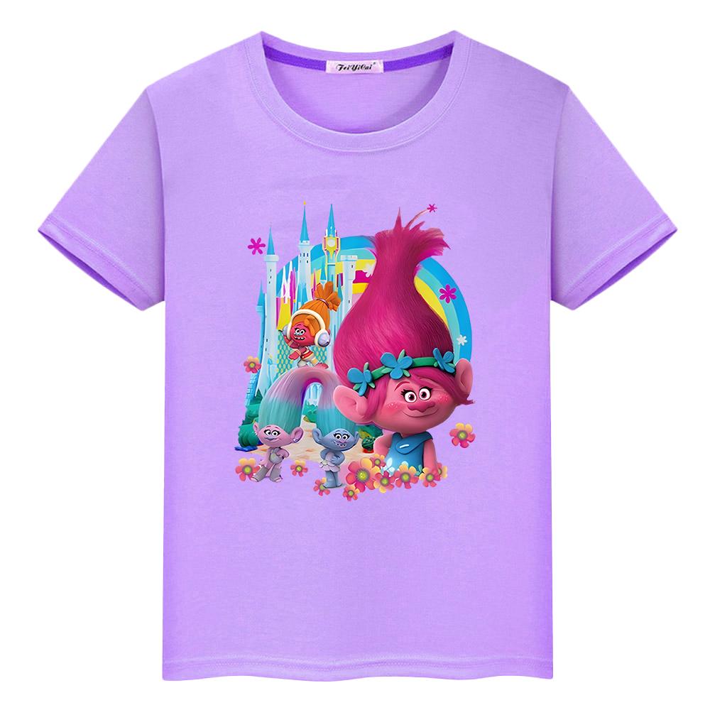 

Футболка Fantasia Balloon Trolls для детей для мальчиков 10 лет, кавайные топы y2k, цельные тролли, 100% хлопок, короткие футболки с аниме, одежда для девочек 120 фиолетовый