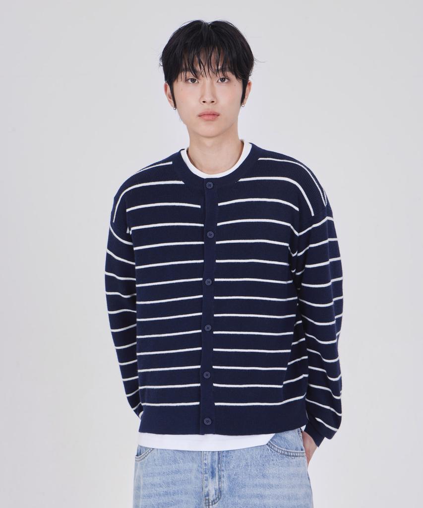 GLW Striped Crop Knit Cardigan Navy
