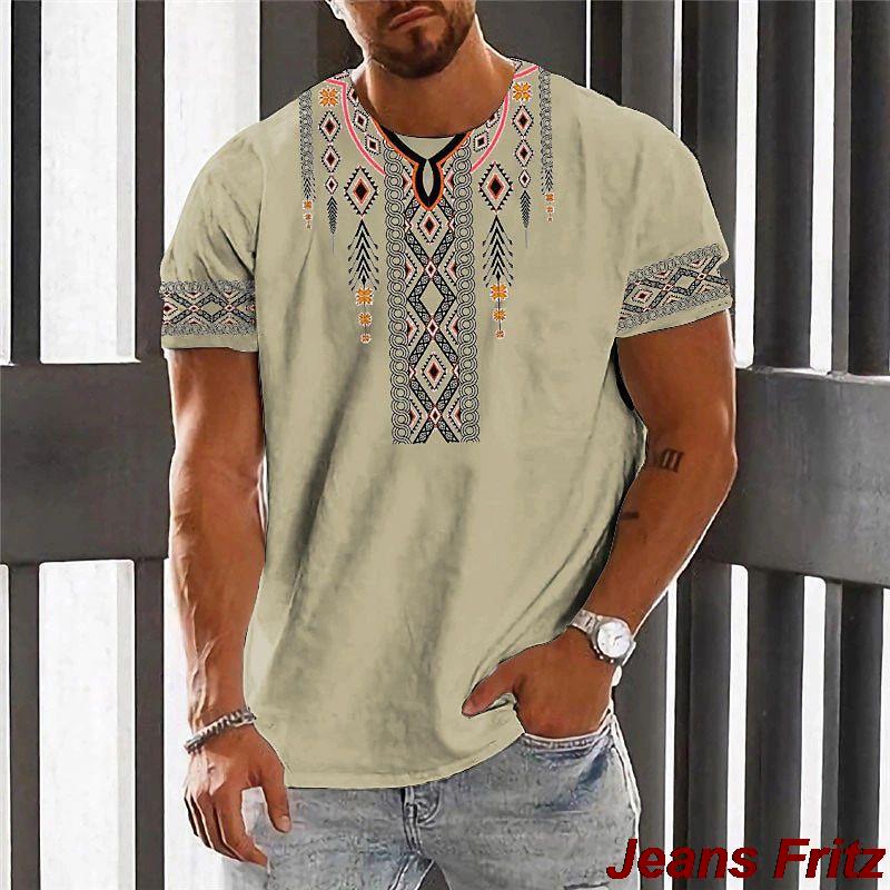Vintage Etnické Tričko 3D Tisk Oblečení O-Krk Pánské Topy Nadměrné Krátký Rukáv Tričko Léto Volné Pánské Streetwear Pánské Oblečení