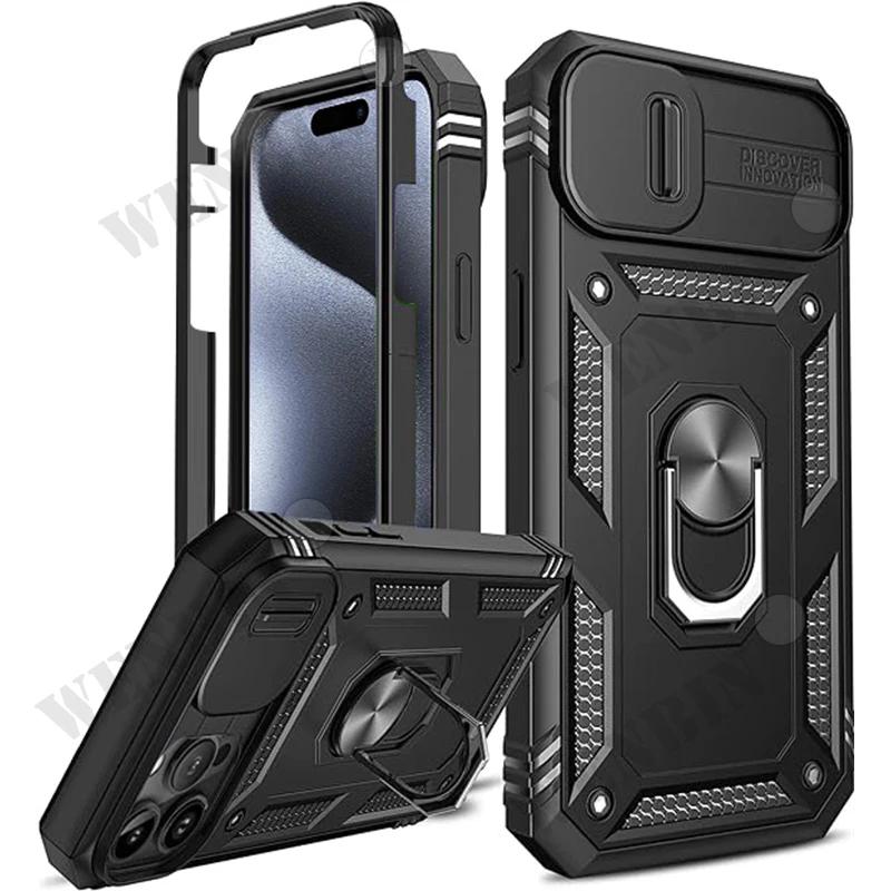 Case For 17 16 16e 15 14 13 12 11 Pro Max Plus Mini XS XR 8 Plus 8 7 SE Heavy Duty with Camera 360 Degree Kickstand Cover