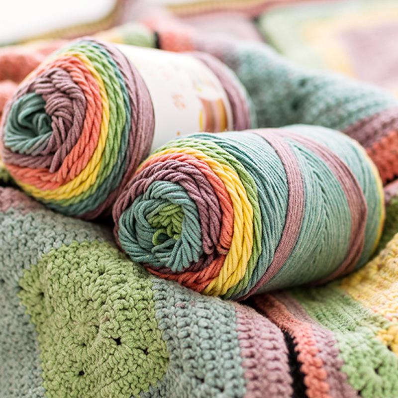 2 Pcs Rainbow Cotton Yarn Segment Dyeing 100g/Ball 5 Strands Of Thick Wool Line DIY Knitting Crochet Sweater Scarf Blanket