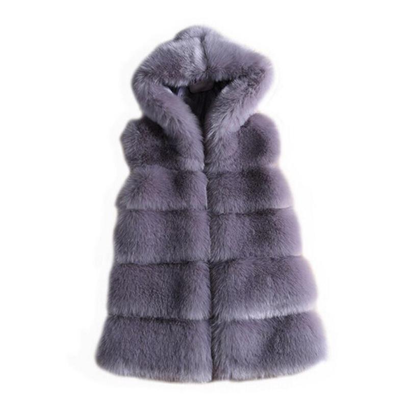 

Soft Thick Warm Vest Hoodie Female Faux Fox Fur Mink Sleeveless Hooded Coat Women Winter 2026 one size темно-серого
